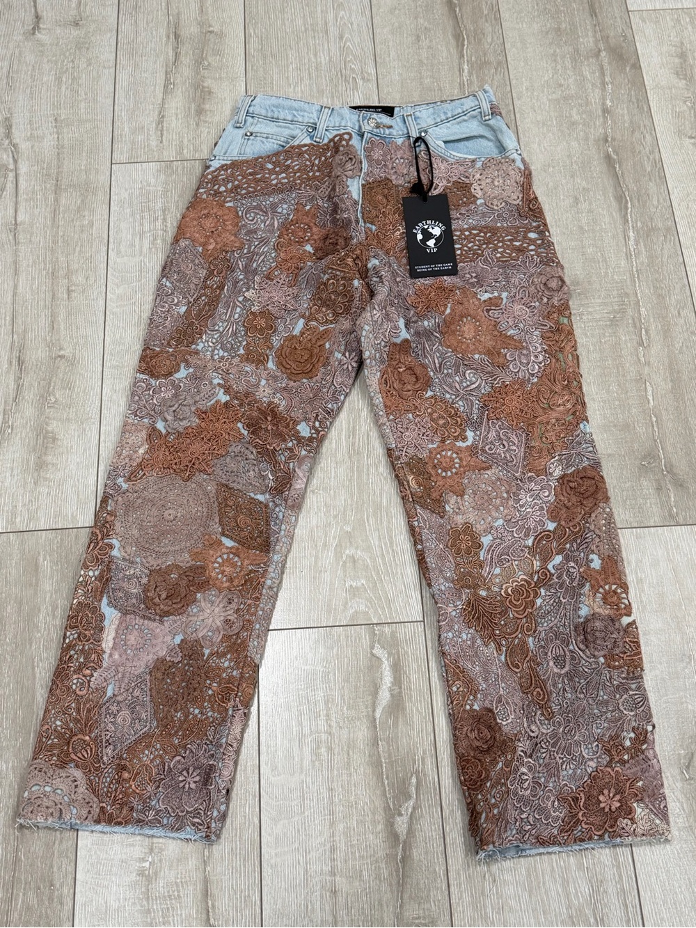 Earthling VIP poetic Men's Straight Jeans in Brown Patchwork Print  32x30
